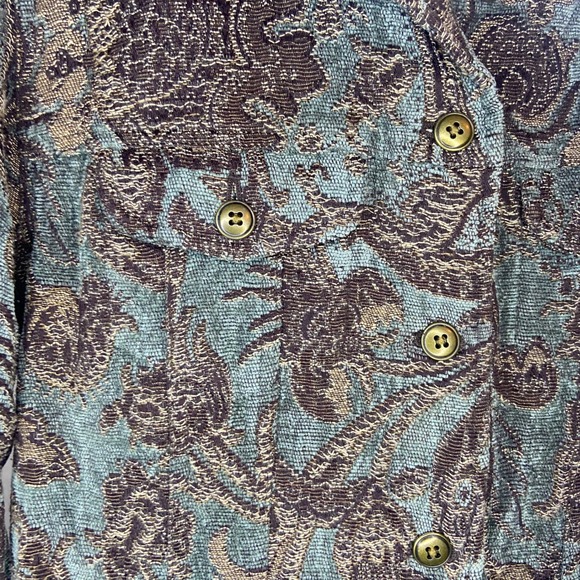 Chicos Brocade Paisley Jacket Blazer Women Size 1 Green Brown Button Front - Picture 9 of 10